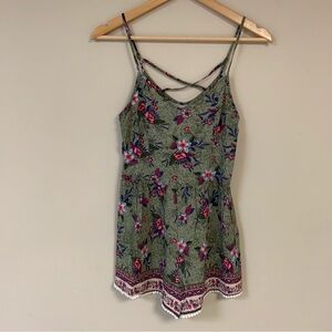 Hollister Romper Womens Small Jumpsuit Green Floral Adjustable Dress Summer Sexy